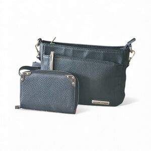 Adrienne Vittadini Black Crossbody Bag and Wallet Set Italian genuine leather